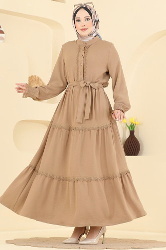 moda selvim Dress 9242PLK541 Latte - Thumbnail