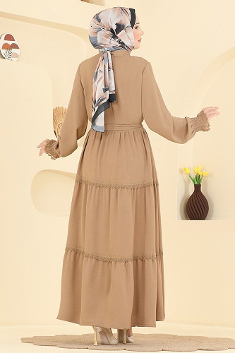 moda selvim Dress 9242PLK541 Latte - Thumbnail