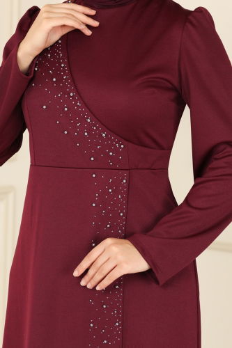 moda selvim Dress ASM2459 Burgundy - Thumbnail