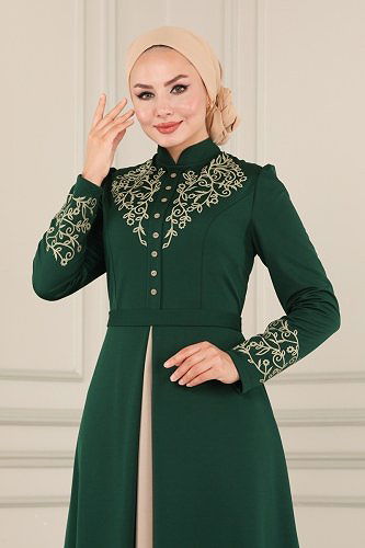 moda selvim Dress ASM2484 Emerald - Thumbnail