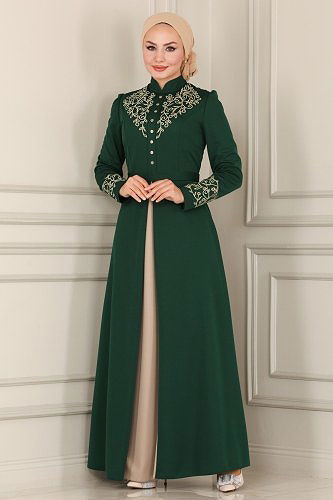 moda selvim Dress ASM2484 Emerald - Thumbnail