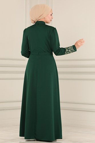 moda selvim ASM2484 الزيتي فستان - Thumbnail