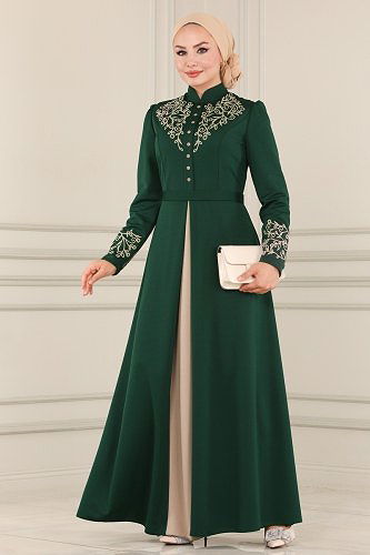 moda selvim ASM2484 الزيتي فستان - Thumbnail