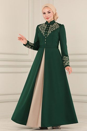 moda selvim ASM2484 الزيتي فستان - Thumbnail