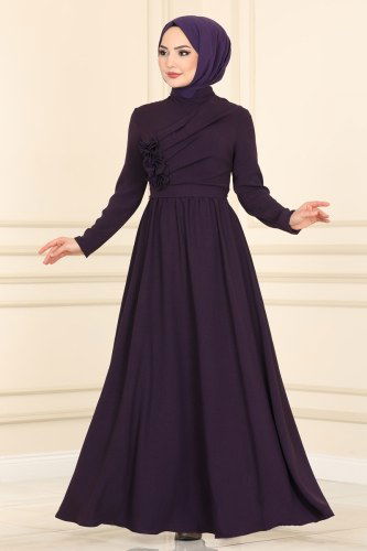 moda selvim Dress ASM2544 Purple - Thumbnail
