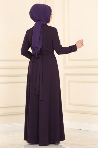 moda selvim ASM2544 بنفسجي فستان - Thumbnail