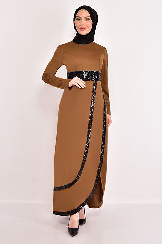 moda selvim الفستان بيج ASM2545-M - Thumbnail