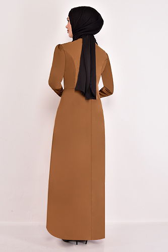 moda selvim الفستان بيج ASM2545-M - Thumbnail