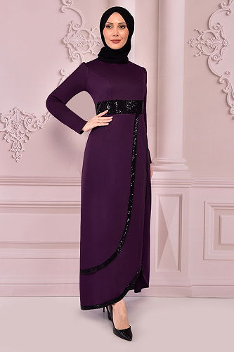moda selvim Dress ASM2545-M Damson - Thumbnail