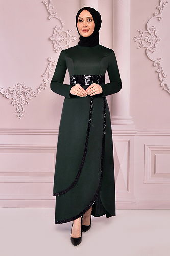 moda selvim الفستان زيتي ASM2545-M - Thumbnail