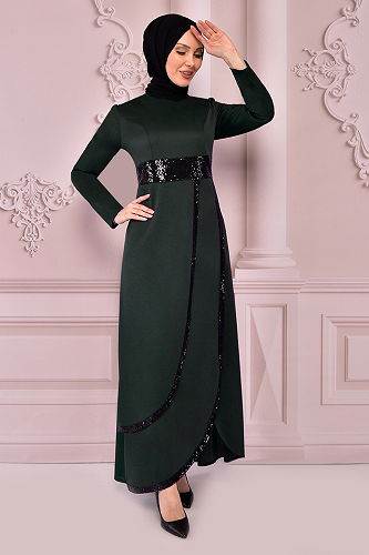 moda selvim الفستان زيتي ASM2545-M - Thumbnail