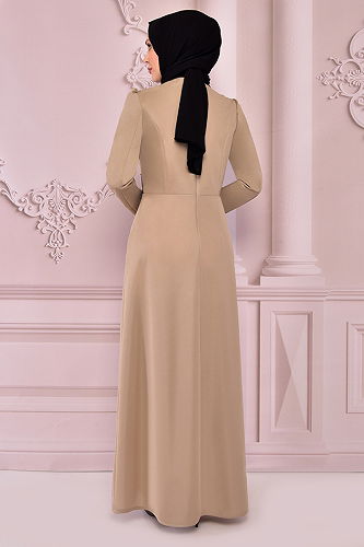 moda selvim الفستان بيج ASM2545-M - Thumbnail