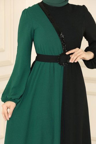 moda selvim Dress ASM2549 Black&Emerald - Thumbnail