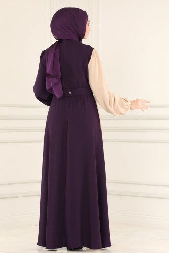 moda selvim Dress ASM2549 Purple&Vision - Thumbnail