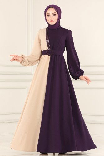 moda selvim ASM2549 لون مور مع فيزيون فستان - Thumbnail