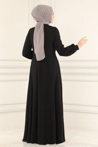 moda selvim ASM2551 اسود فستان - Thumbnail