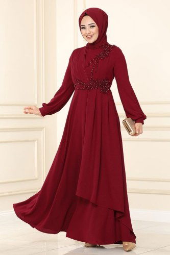 moda selvim Dress ASM2551 Claret Red - Thumbnail