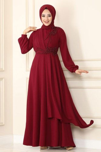 moda selvim Dress ASM2551 Claret Red - Thumbnail