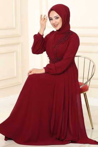 moda selvim Dress ASM2551 Claret Red - Thumbnail