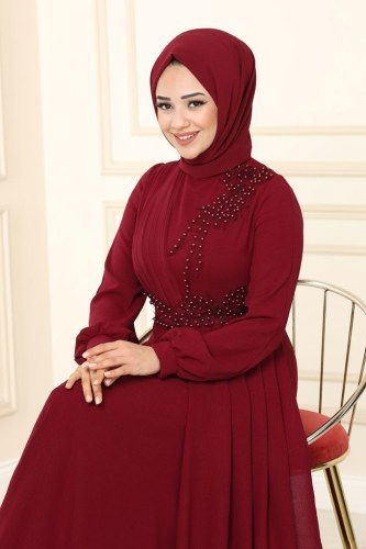 moda selvim Dress ASM2551 Claret Red - Thumbnail