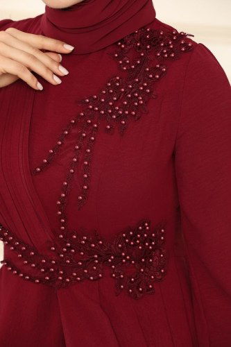 moda selvim Dress ASM2551 Claret Red - Thumbnail