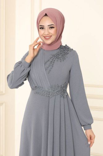 moda selvim ASM2551 الفضي فستان - Thumbnail
