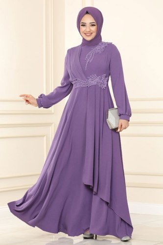 moda selvim Dress ASM2551 Lilac - Thumbnail