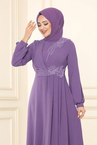 moda selvim ASM2551 ارجواني فاتح فستان - Thumbnail