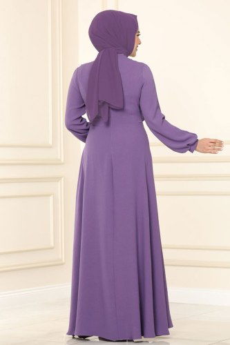 moda selvim ASM2551 ارجواني فاتح فستان - Thumbnail