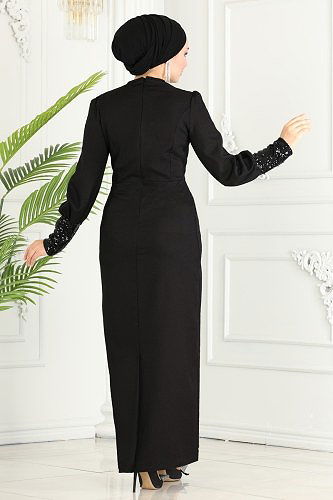 moda selvim ASM2553 اسود فستان - Thumbnail