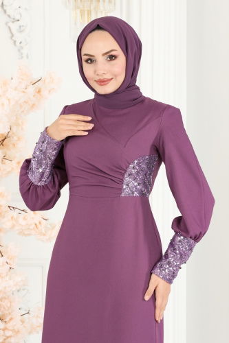 moda selvim Dress ASM2553 Dark Lilac - Thumbnail