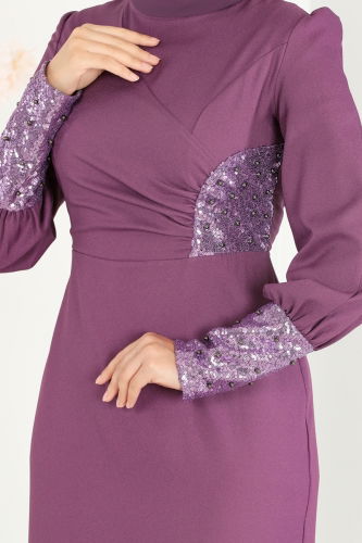 moda selvim Dress ASM2553 Dark Lilac - Thumbnail