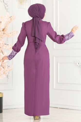 moda selvim Dress ASM2553 Dark Lilac - Thumbnail