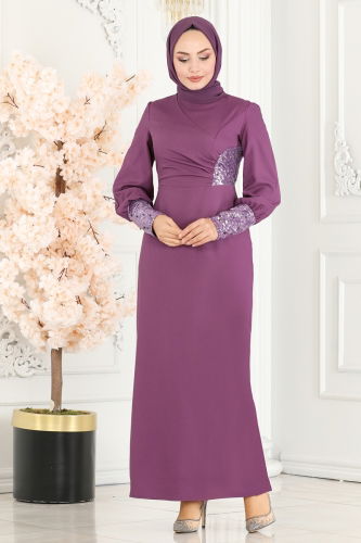 moda selvim Dress ASM2553 Dark Lilac - Thumbnail