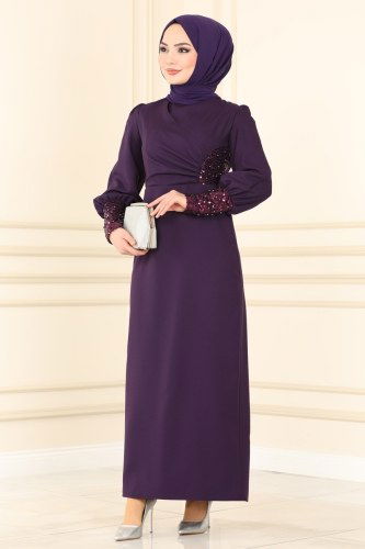 moda selvim Dress ASM2553 Dark Purple - Thumbnail
