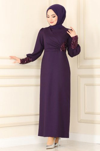 moda selvim Dress ASM2553 Dark Purple - Thumbnail