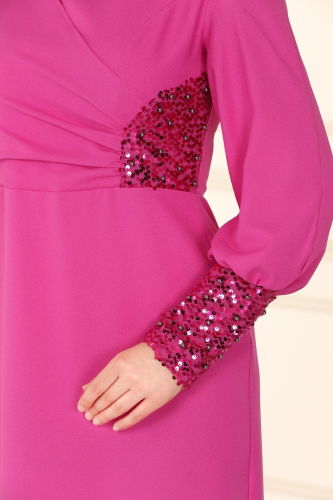 moda selvim Dress ASM2553 Fuchsia - Thumbnail