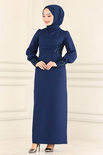 moda selvim Dress ASM2553 Navy Blue - Thumbnail