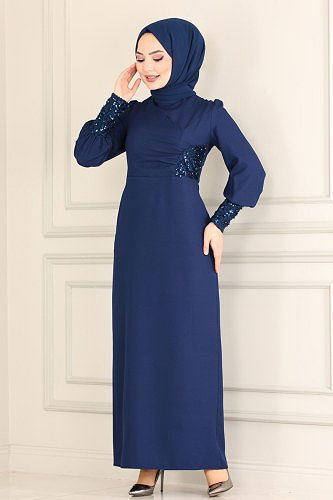 moda selvim Dress ASM2553 Navy Blue - Thumbnail