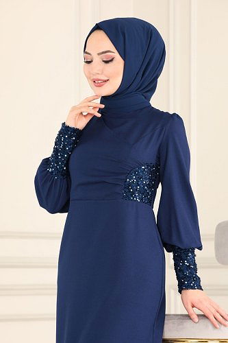 moda selvim Dress ASM2553 Navy Blue - Thumbnail