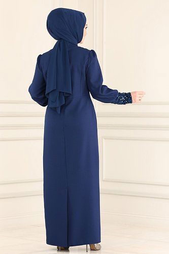 moda selvim ASM2553 كحلي فستان - Thumbnail