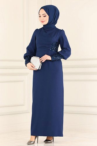 moda selvim ASM2553 كحلي فستان - Thumbnail