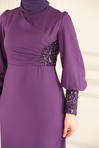 moda selvim الفستان أرجواني ASM2553 - Thumbnail