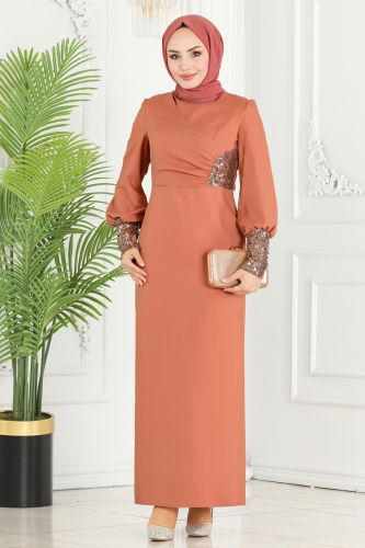 moda selvim Dress ASM2553 Salmon - Thumbnail