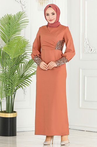 moda selvim Dress ASM2553 Salmon - Thumbnail