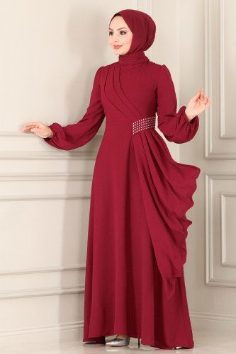 moda selvim Dress ASM2555 Claret Red - Thumbnail