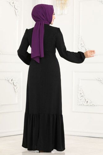 moda selvim ASM2560 اسود فستان - Thumbnail