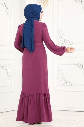 moda selvim ASM2560 الزهري غامق فستان - Thumbnail