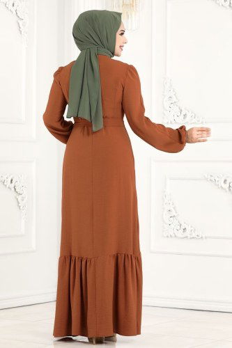 moda selvim ASM2560 رملي فستان - Thumbnail