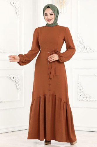 moda selvim ASM2560 رملي فستان - Thumbnail